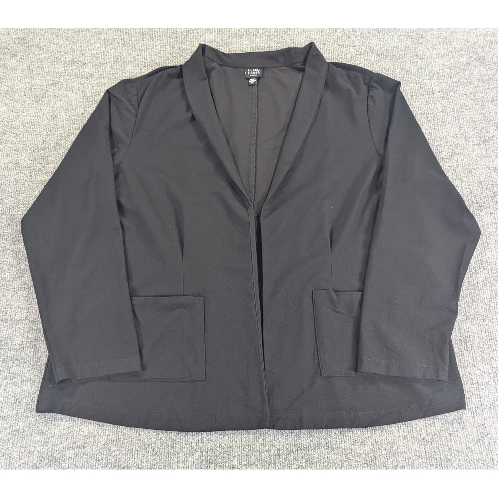 VTG Y2K Eileen Fisher Woman 1X Black Open Front Blazer Stretch Knit Made In USA